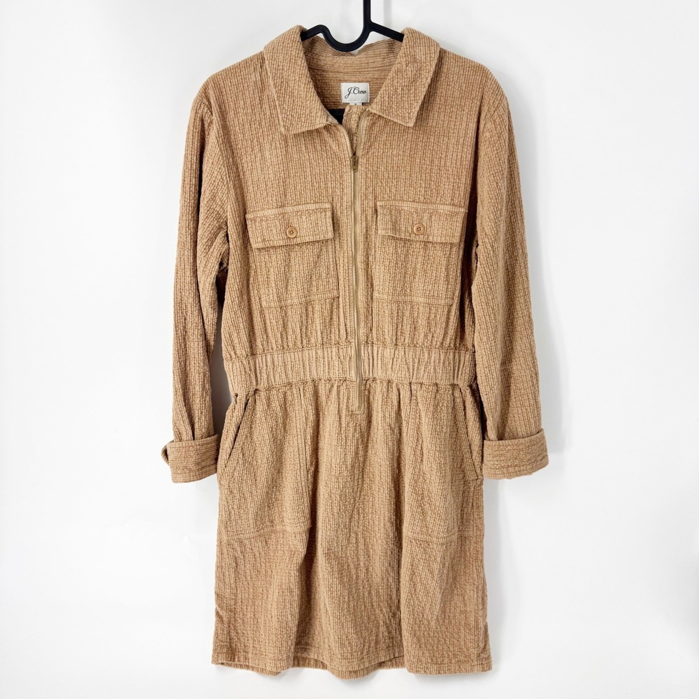 J.Crew Re-Imagined Corduroy Utility Half-Zip Dress Tan BK860 Womens 8